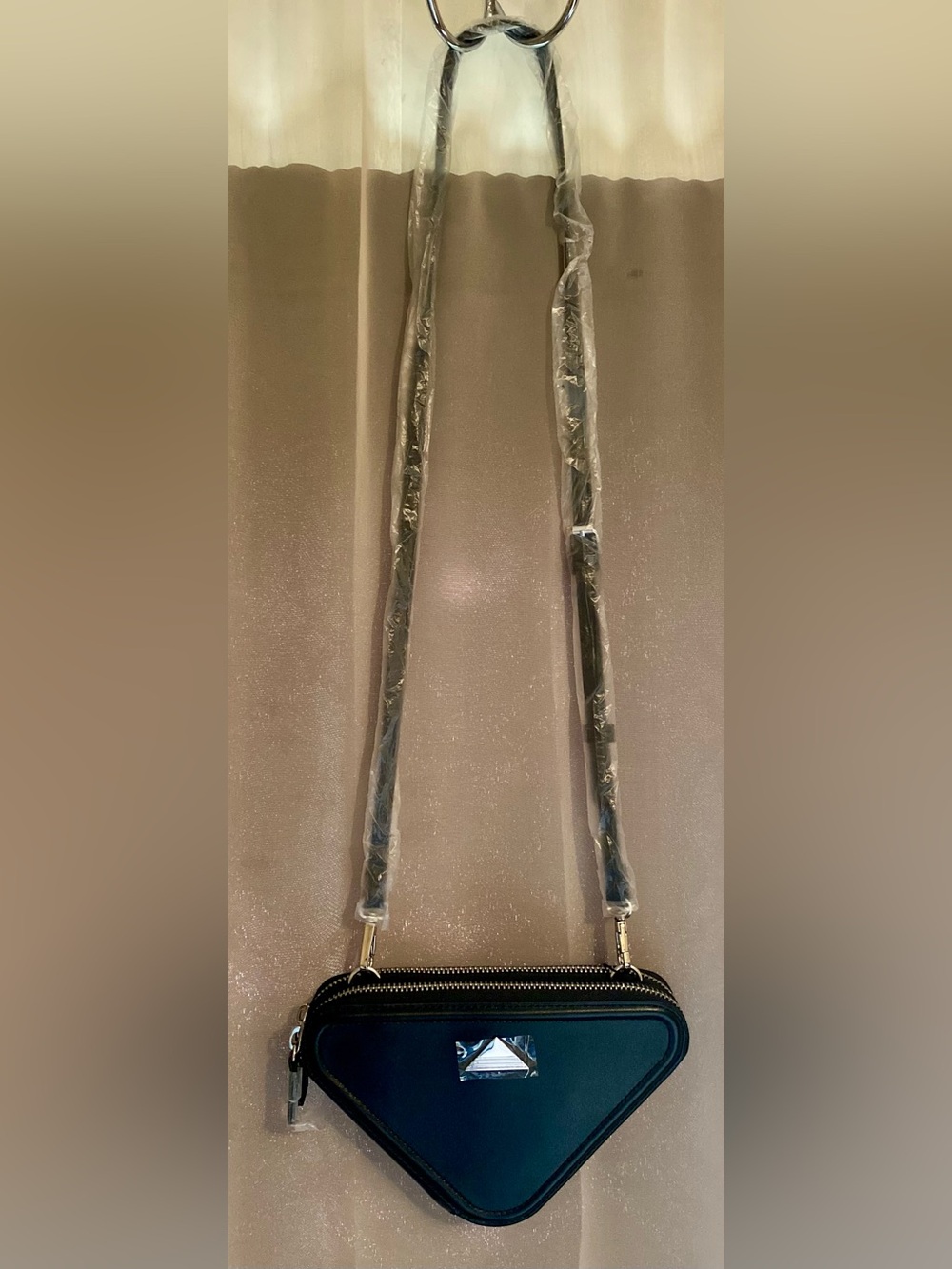 Aldo Black Triangle Crossbody Bag with Silver Hardware